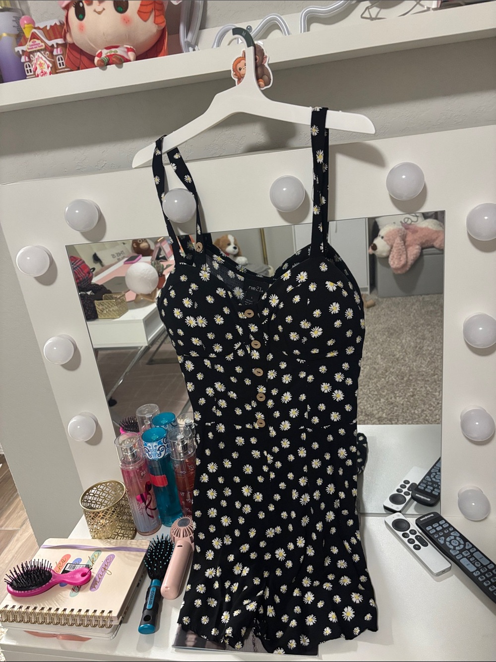 Large Rue 21 Black Daisy Print Button Romper